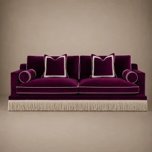 Orlando Sofa – City Velvet Plum & Ivory Fringe